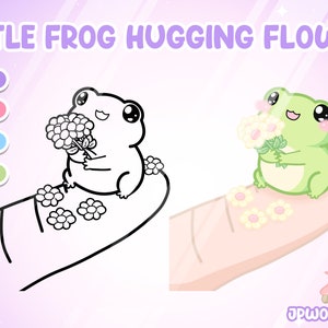 Little Frog Hugging Flowers Clipart / Cute Vector / Froggy Illustration ...