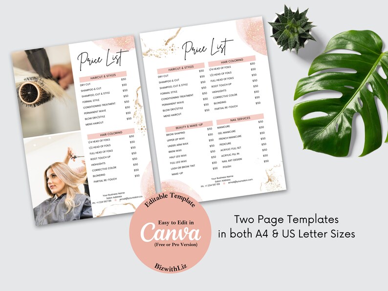 PRICE LIST Template Editable Hair Salon Hairdresser Beauty Etsy Australia