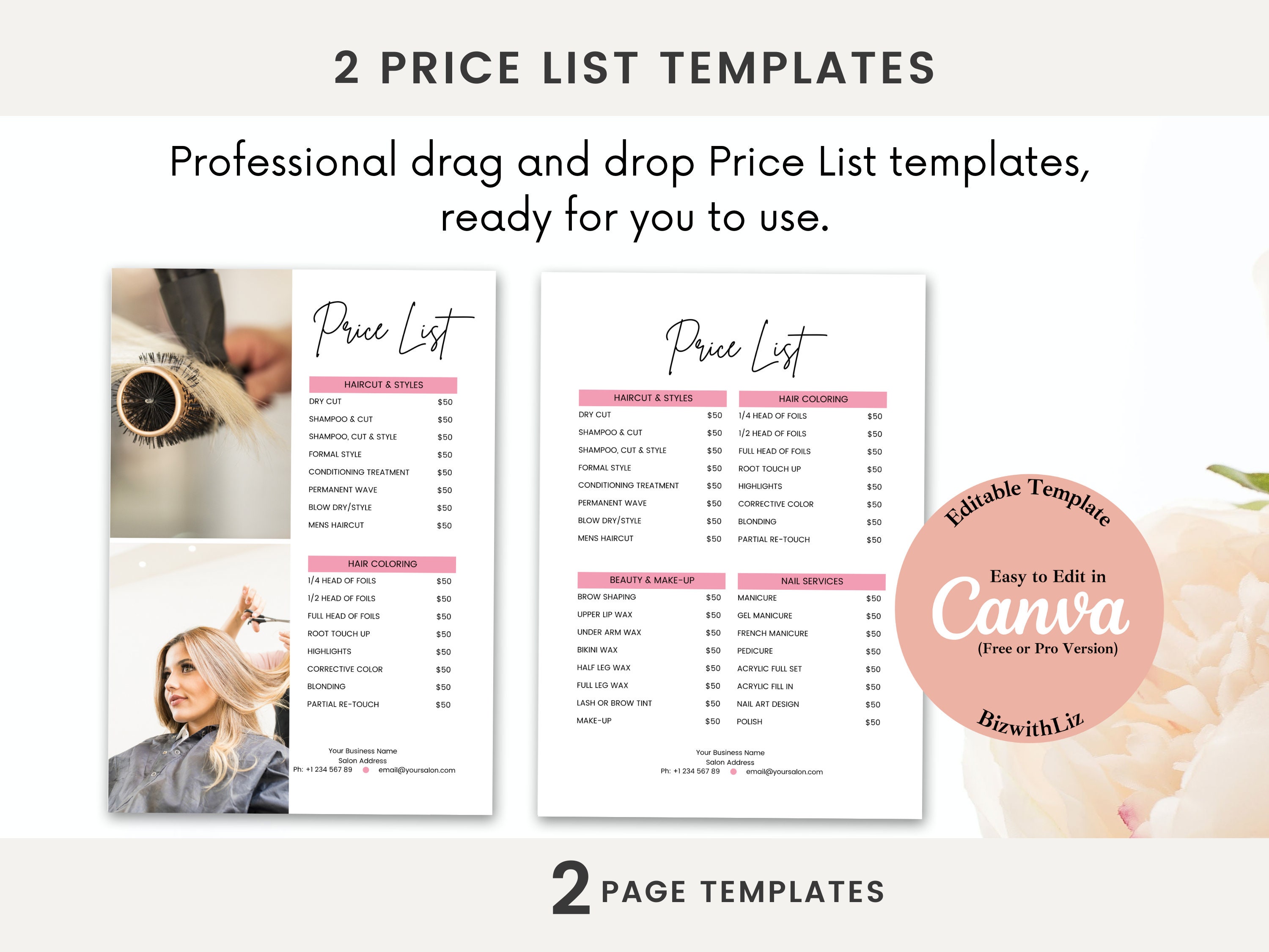 Salon Price List for Wall Pink Canva Template DIY - Etsy Australia Salon Price List for Wall Pink Canva Template DIY - Etsy Australia