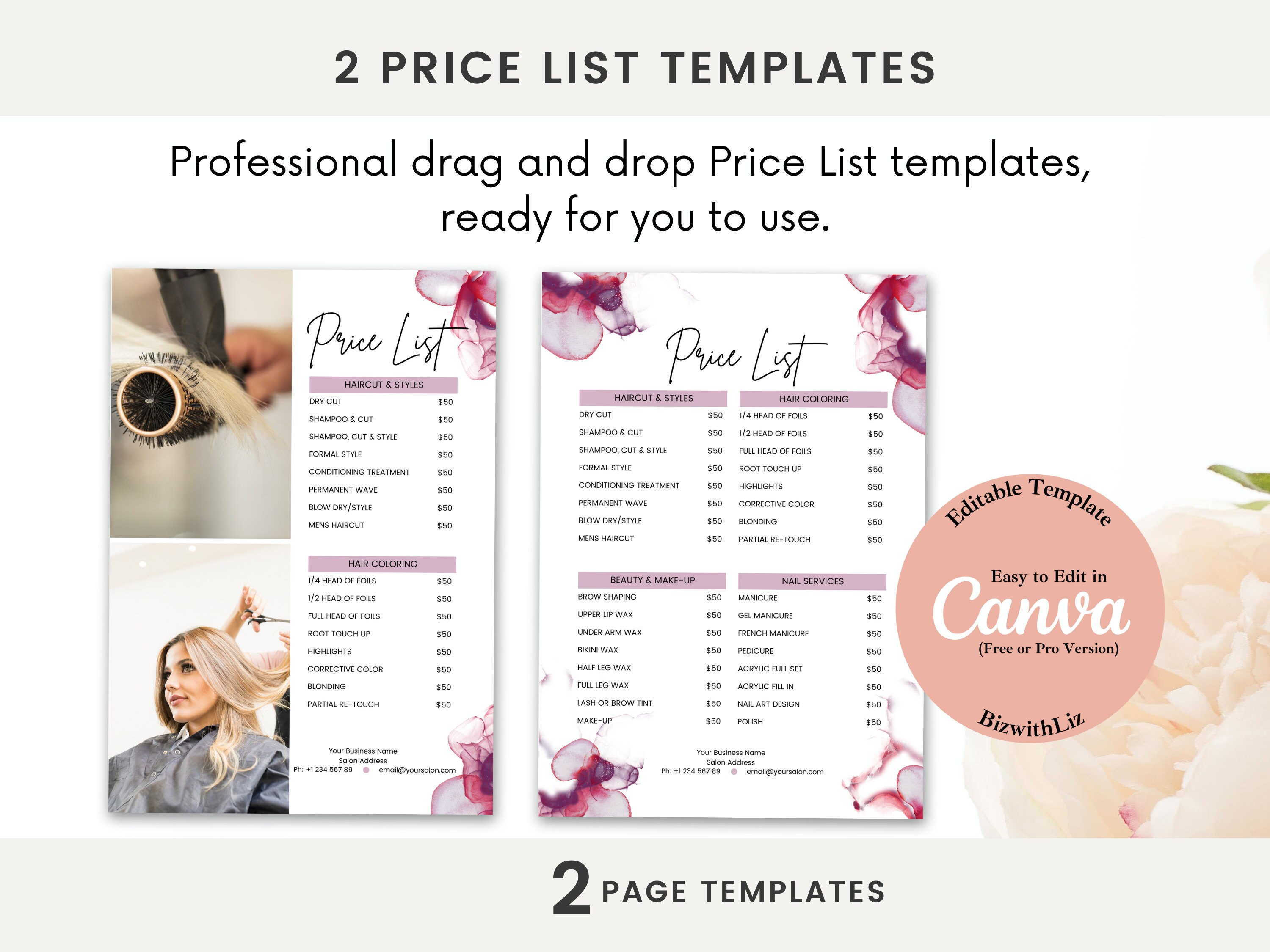 Salon Price List - Etsy Salon Price List - Etsy