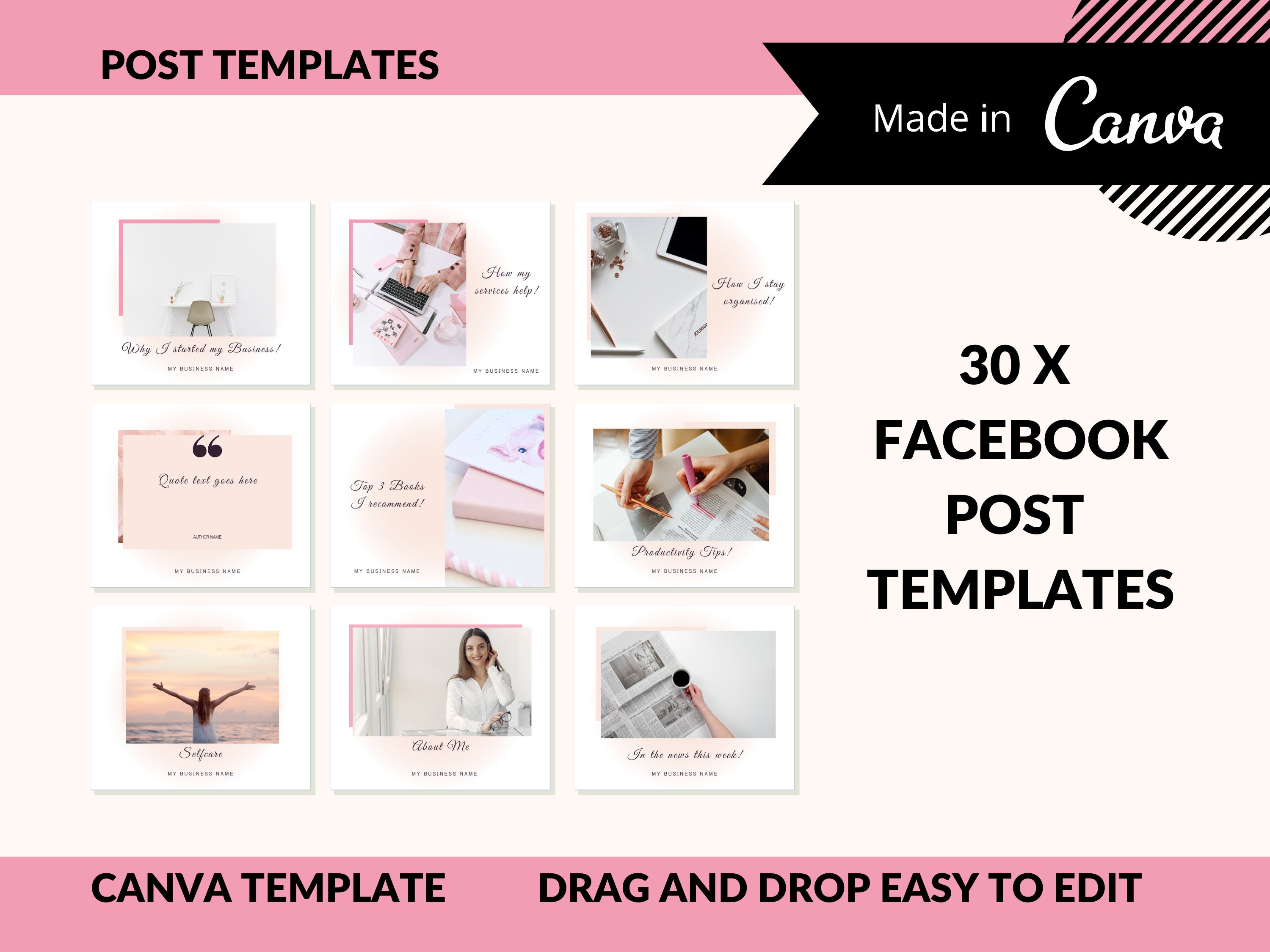 Facebook Post Templates for Canva Social Media Bundle Etsy