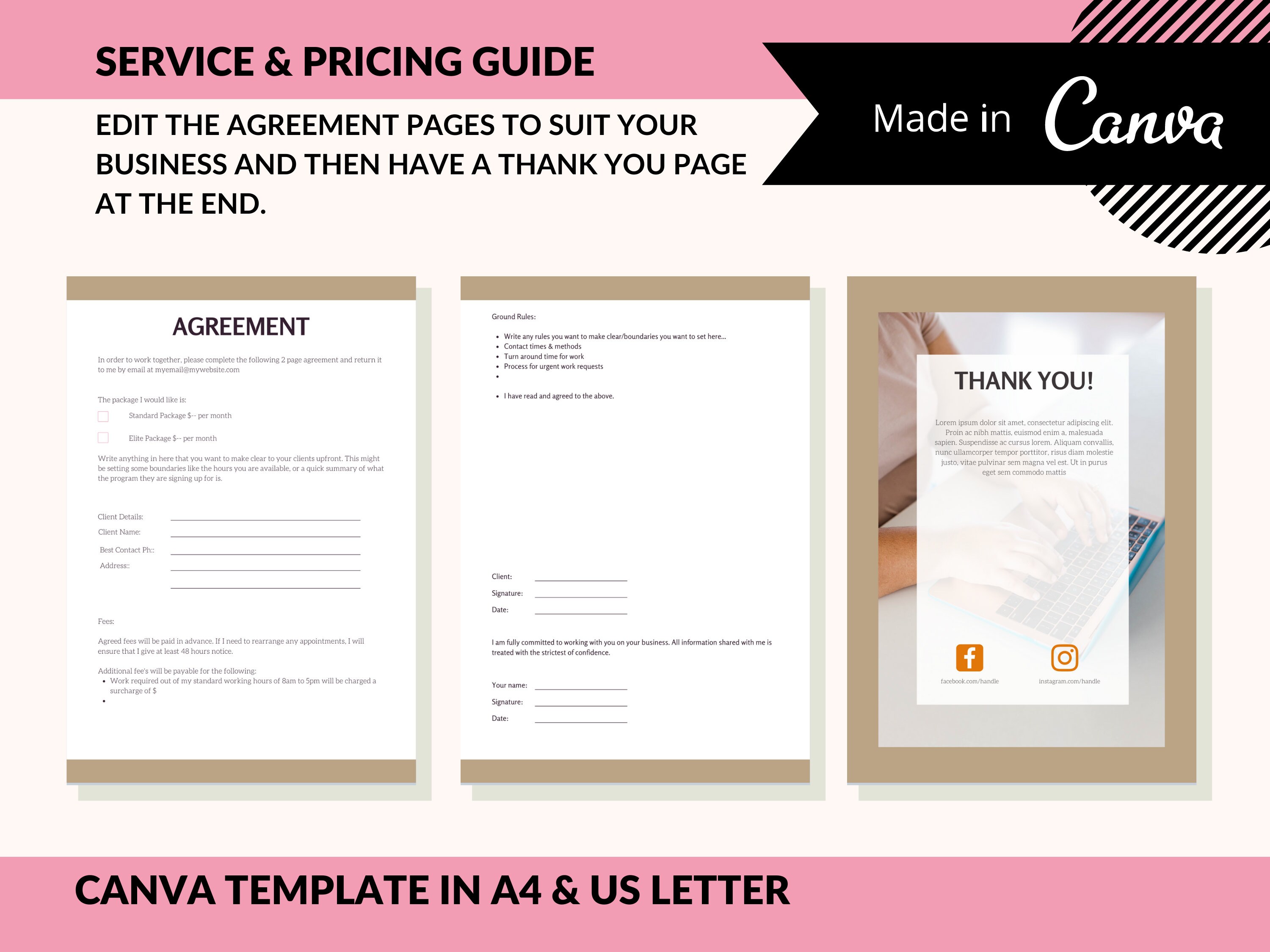 Services And Pricing Guide Canva Template In Boho Brown And Etsy