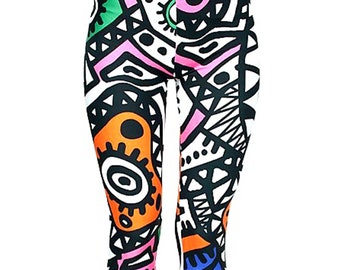 Leggings de tribu, Leggings en soie au lait super doux, Leggings colorés, Leggings tribaux, Leggings de yoga, Vêtements de festival et hippie