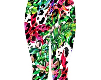 Tropical Flowers Capri Leggings, Super Soft Milk Silk Leggings, Colourful Tropical Leggings, Yoga Leggings, Festival & Hippie Clothing