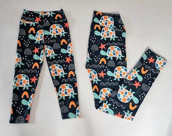 Cute Turtle Leggings, Kids & Mum Matching Yoga Leggings, Super Soft Milk Leggings, Kids Leggings