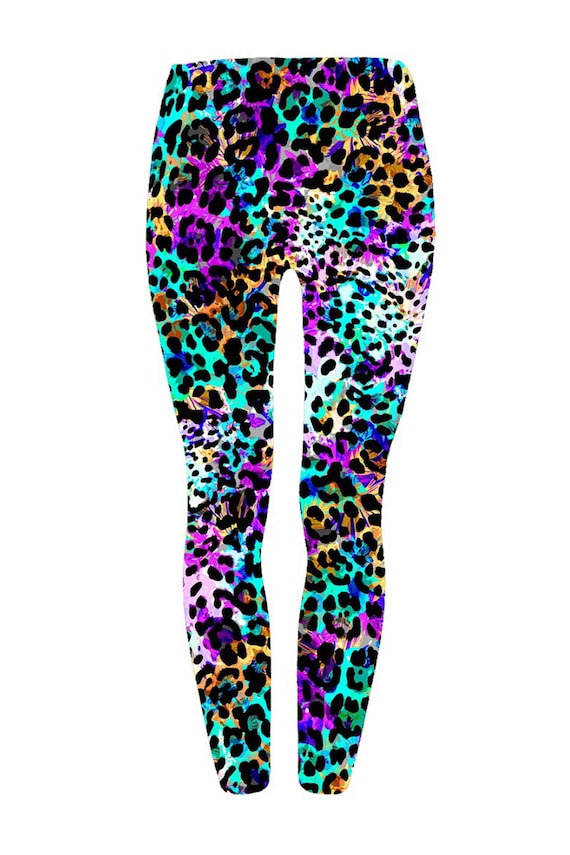 Happy Leopard Floral Leggings, Super Soft Milk Silk Leggings