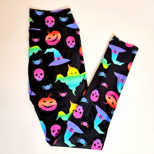 Halloween Leggings: Rainbow Skulls, Pumpkins, and Witches Hats