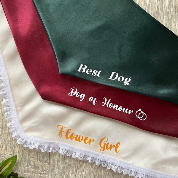 Personalised satin Dog wedding bandana | Best Dog | Dog of Honour | Flower girl | My humans are getting married | Wedding day | Puppy |