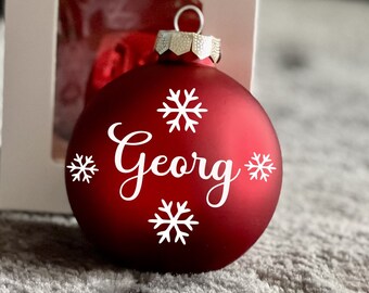 8 CM Christmas Tree Glass Ball Personalized + Gift Box| Personalized Glass Balls With Name And Snowflakes | Christmas Tree Ornament