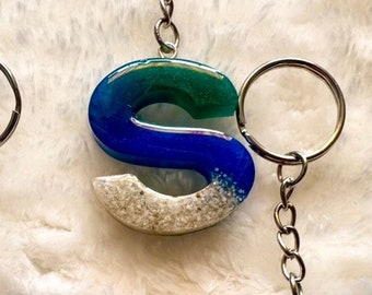 Real Sand Ocean Waves Resin Letter Keychain |Custom Handmade Resin Keychain| Initial Keychain Personalized Keychain