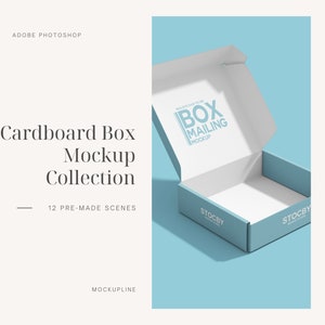 Maqueta de caja de cartón, conjunto de 12 Psd, maqueta de caja de correo, maqueta de caja de envío, maqueta de caja de producto, plantilla de maqueta de caja de correo, maqueta