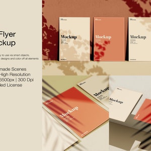 May include: Mockup of eight A4 flyer designs with a peach background and shadows. The text "Mockup" appears on each flyer.
