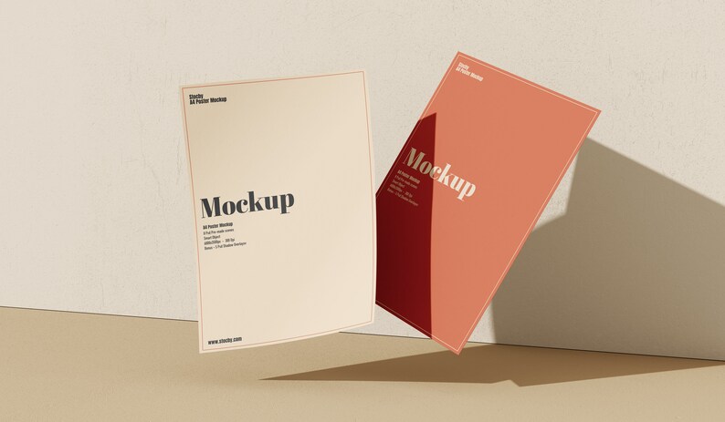 May include: Two A4 paper mockups, one with a cream background and the word "Mockup" in black text, and the other with a peach background and the word "Mockup" in white text.