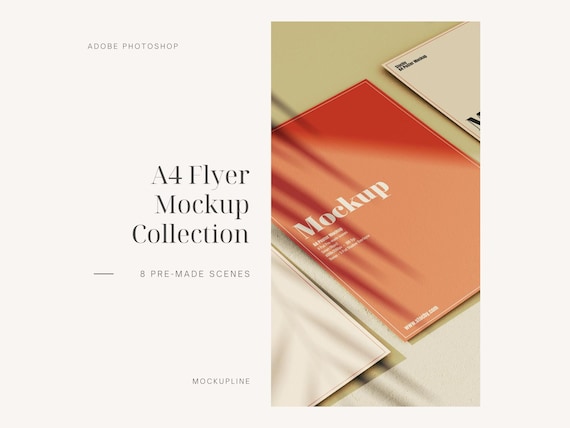 A4 Poster Mockup: 8 PSD Templates with Shadow Overlays (Digital Download)