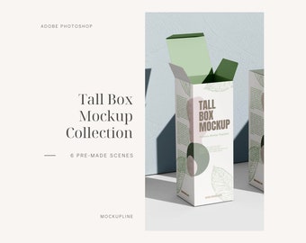 Tall Box Mockup: Cosmetic & Medicine Packaging (6 PSD Files) (Digital Download)