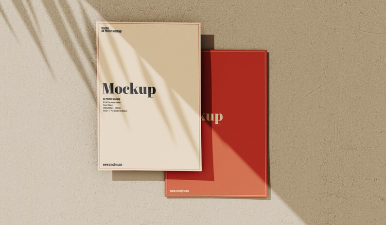 May include: A mockup of a white card with the word "Mockup" in black text. The card is on a beige background with a shadow. There is a red card behind the white card.