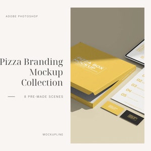 Pizza Box Branding Mockup: 8 Photoshop Templates (Digital Download)