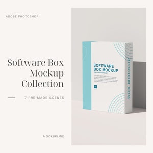 Maqueta de caja de software: Caja de producto alta, 7 escenas de Photoshop (Descarga digital)