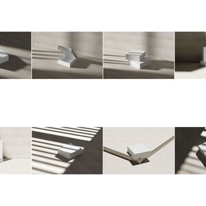 May include: A collection of white square cardboard boxes shown in various configurations, including closed, open, and stacked positions. The boxes feature a clean, matte finish and are displayed under natural light with distinct shadow patterns.