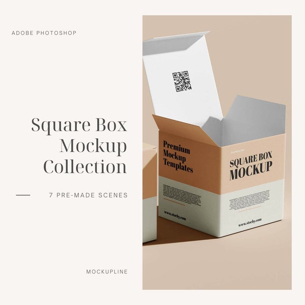 Scatola quadrata Mockup 7 PSD, scatola cosmetica Mockup, modello Mockup, scatola Mockup, scatola cosmetica quadrata Mockup