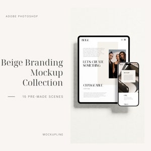 Beige Branding Mockup Bundle Set, Macbook Mockup, iPad Mockup, iPhone Mockup,A4 Flyer Mockup, Device Mockup, Branding Mockup