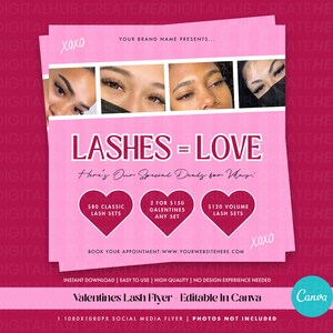 Valentines Day Lash Sale Flyer | DIY Canva Template | Beauty Social Media Template | Editable Canva Template | Lash Flyer | Lash Set Deal