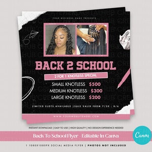 Back To School Flyer | DIY Canva Template | Beauty Social Media Template | Editable Canva Template | Hair Flyer