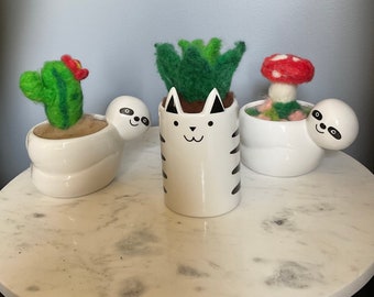 Animal Plant Holder- Needle Felted Crafts