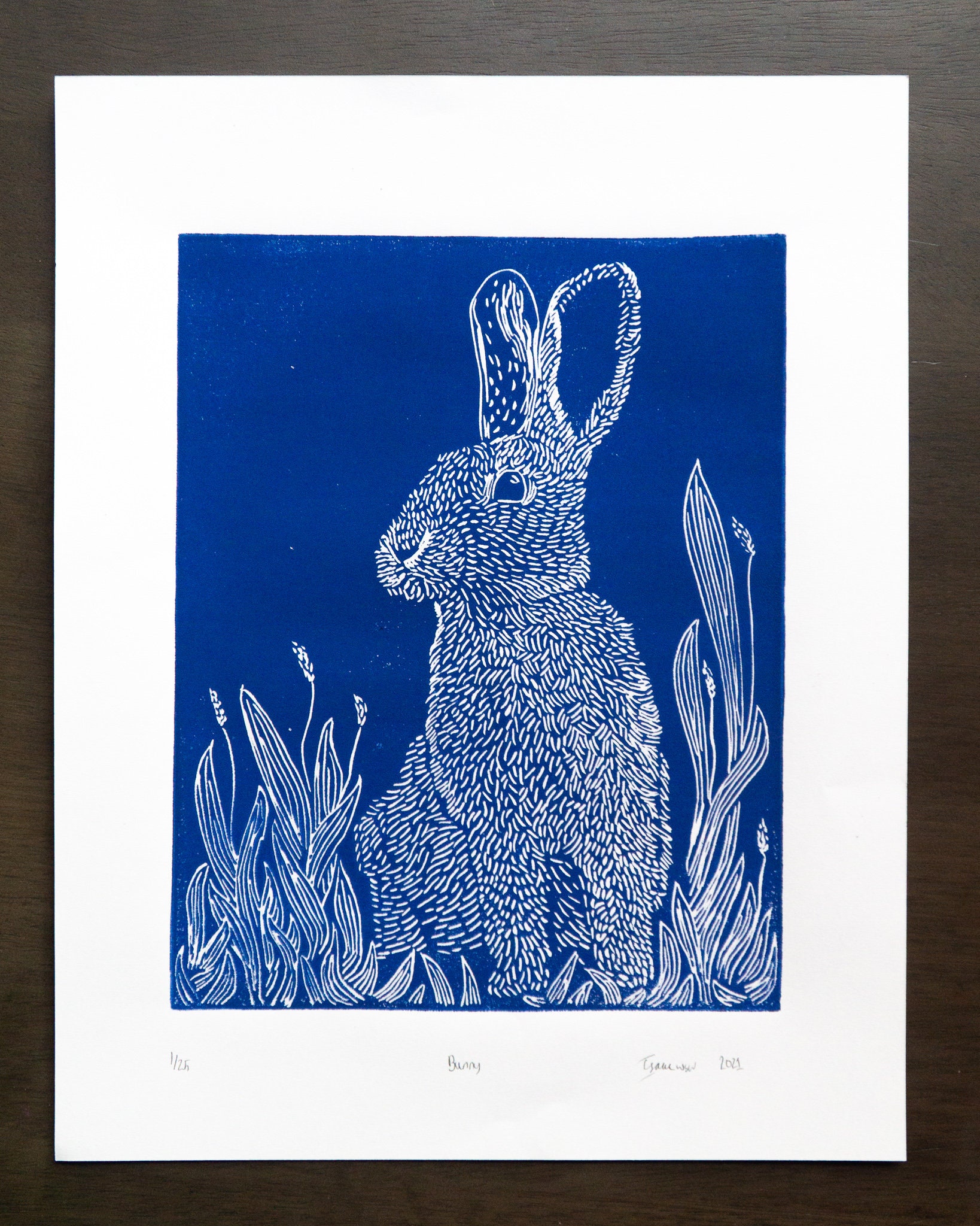 Bunny Linocut Print - Etsy