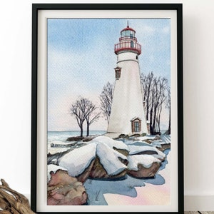 Impresión de acuarela de un faro / Marblehead Ohio / Impresión de acuarela / Lago Erie