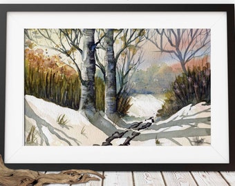 Winter Landscape | watercolor landscape | archival print | winter painting | winter trees | scenic painting | watercolor art