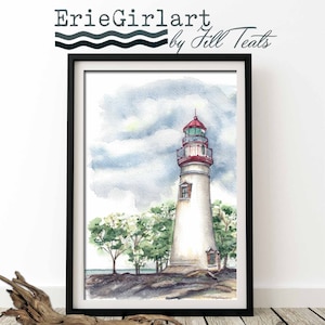 Lighthouse watercolor print | Marblehead Ohio | Watercolor print | Lake Erie