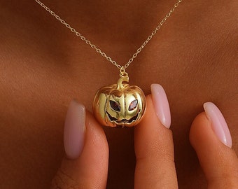 14K Gold Filled Pumpkin Necklace, Birthstone Necklace, Halloween Gifts Necklace, Spooky Jewelry, 3D Pumpkin Necklace, XW240