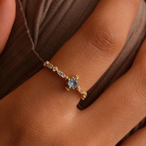 Personalized Birthstone Ring: Dainty Gold Filled Stackable Ring