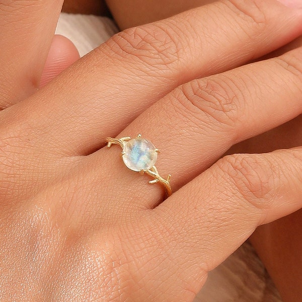 Moonstone Engagement Ring, Simple Promise Ring, Moonstone Jewelry, Gold Filled Minimalist Ring, Christmas Gift for Her, XW199