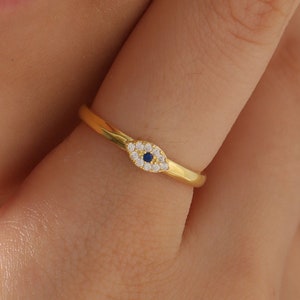 14K Gold Evil Eye Ring, Dainty Ring, Evil eye Jewelry, Pinky Protection Ring, Gift for Her, Maid of Honor Gift, XW185