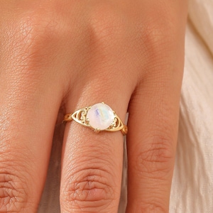 14K Gold Moonstone Ring, Engagement Ring, Rainbow Moonstone, Dainty Promise Ring, Crystal Ring, Wedding Gift, XW189