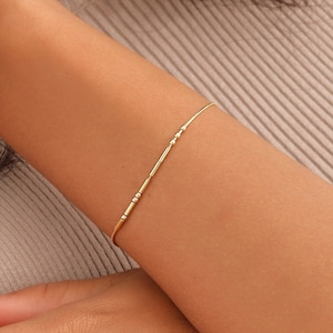 Pulsera de código Morse de oro de 14K, te amo pulsera de código Morse, pulsera de pareja, joyería de código Morse, XW161