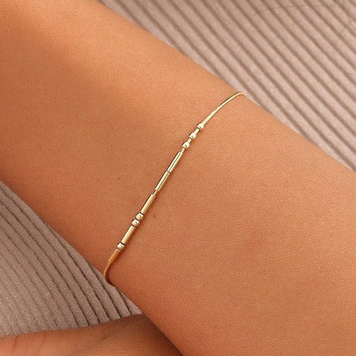 14K Gold Morse Code Bracelet, I Love You Morse Code Bracelet, Couple Bracelet, Morse Code Jewelry, XW161