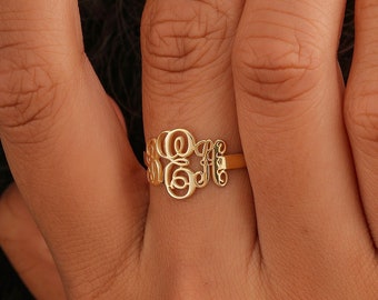 Anillo de monograma delicado, anillo inicial, anillo de letra personalizado, anillo para mujer, regalo de dama de honor, regalo para ella, XW21