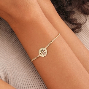 18K Gold Zodiac Coin Bracelet, Bracelet for Women, Curb Chain Bracelet, Zodiac Sign, Astrology Lovers Gift, Birthday Gift, XW156
