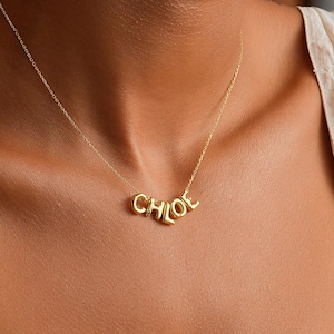 Collar con letra de burbuja 3D bañado en oro de 14 quilates, collar con nombre, collar personalizado, collar con inicial de burbuja 3D, regalo de cumpleaños, XW277