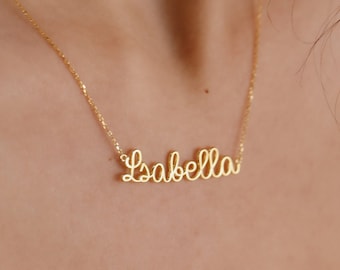 14K Gold Wire Name Necklace, Personalized Necklace, Handmade Wire Necklace, Custom Name Plate Jewelry, Bridesmaid Gifts, Baby Gifts, XW98