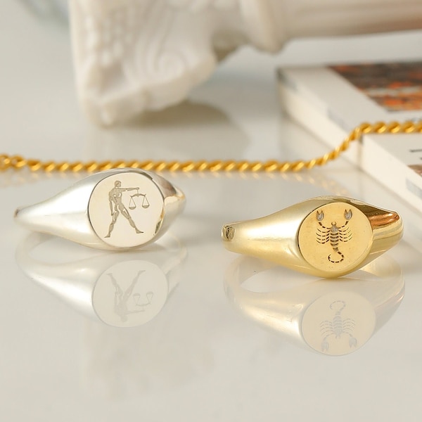 Handmade Signet Ring, Zodiac Ring, Gemini, Leo, Virgo, Pisces, Personalized Ring, Astrology Gifts, Gift For Women, XW30