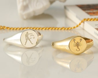 Handmade Signet Ring, Zodiac Ring, Gemini, Leo, Virgo, Pisces, Personalized Ring, Astrology Gifts, Gift For Women, XW30