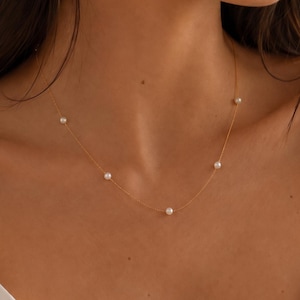 14K Gold Filled Dainty Freshwater Pearl Chain Necklace, Pearl Jewelry, Gift for Mom, PRL001