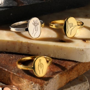 14K Gold Pinky Signet Ring: Dainty Minimalist Band XW110