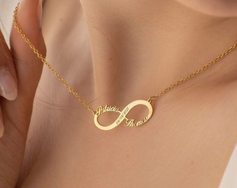 Infinity Name Necklace in Sterling Silver, Personalized Infinity Necklace, Custom Jewelry, Mothers Days Gift, Gold and Rose Gold, XW15