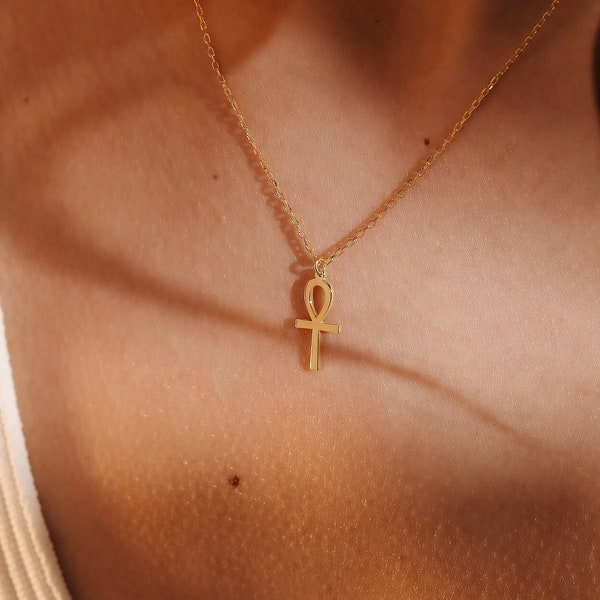 Dainty Cute Ankh Necklace, 14K Gold Ankh Pendant, Handmade Egyptian Ankh Jewelry, Necklace for Women, Gifts for Her, Birthday Gifts, XW121