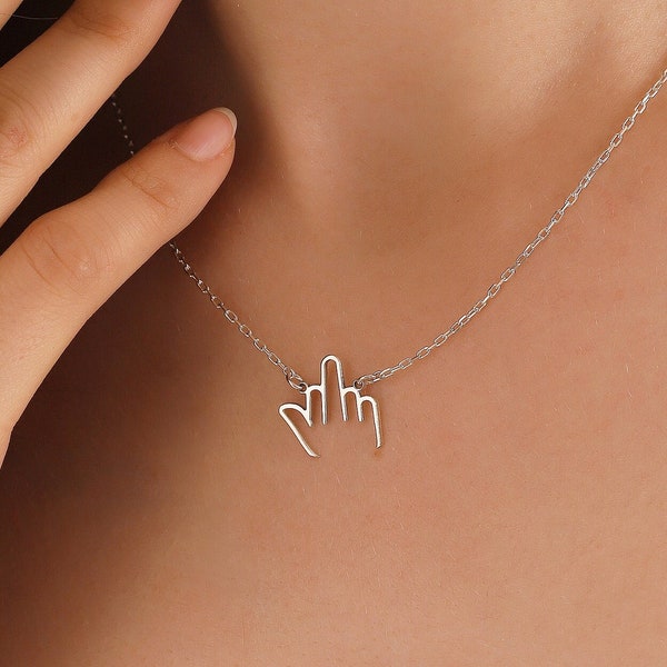 Sterling Silver Middle Finger Necklace, Fuck You Necklace, Fuck Off, Handmade Jewelry, Christmas Gifts, Gift for Her, XW63